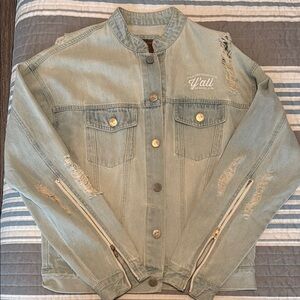 Distressed Denim Jacket in Light Blue